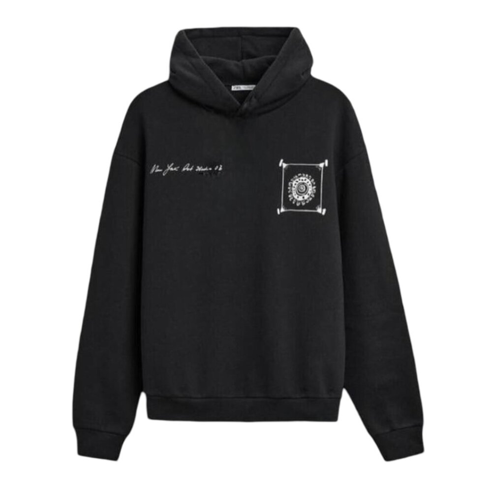 NWT Zara Contrast Print Unisex Sweatshirt - Black - Large